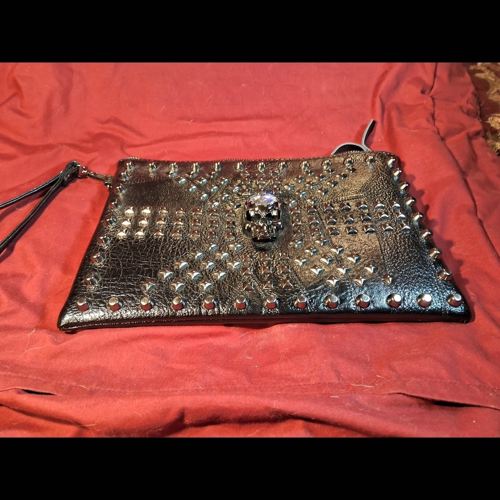 Gothic Black Studded Large Cosmetic Clutch